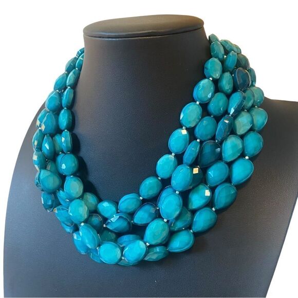 Gorgeous Serafina 5 Strand Beaded Turquoise Colored Statement Necklace. - Picture 3 of 5